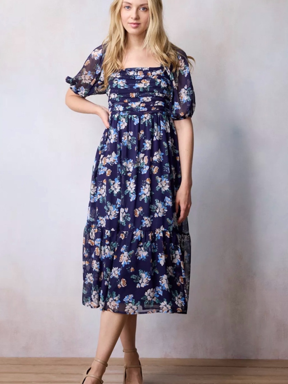LC Lauren Conrad Squareneck Pleated Bodice Midi Dress XXL